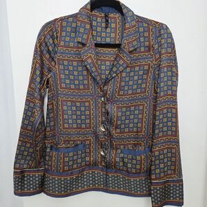 Zara Blue and Yellow Patterned Blazer